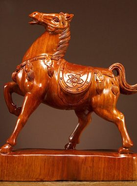花梨实木雕刻唐马摆件动物生肖马家居客厅电视柜装饰红木工艺礼品