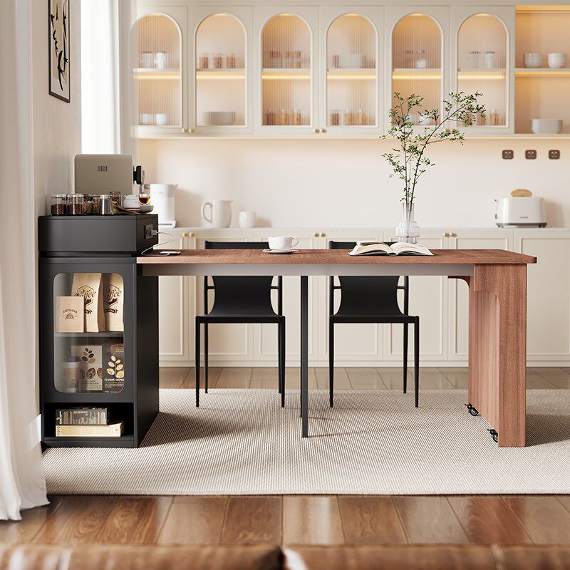 中古岛台餐桌一体可伸缩小户型多功能G迷你饭桌带插座家用折叠导