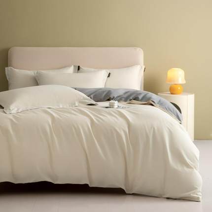 纯棉简约秋冬款纯色被套亲肤长绒棉磨毛床单四件tao高支数