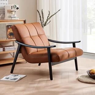 单人真皮沙发椅设计师飞机座教父椅家用实木酋长椅复古欧姆休闲椅