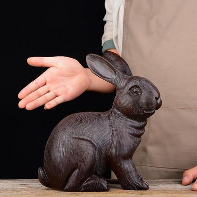 黑檀木雕摆件毛兔木质雕刻动物生肖家居客厅办公装饰工艺品