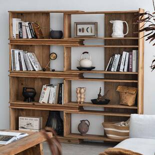 润家家居复古老松木陈列架实木多层可伸缩置物架靠墙家用落地书架