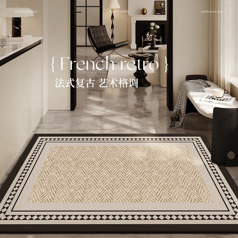 法式复古风入户门地垫进门v门垫子玄关客厅防滑耐脏免洗地毯可剪