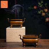 庆松堂苏工铜炉名家胡庆松制四足朝冠耳炉紫铜复古禅意摆件熏香炉