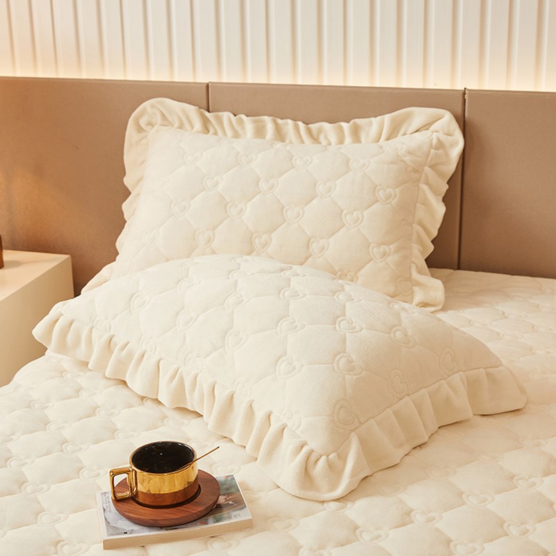 冬季加厚纯色牛奶绒夹棉加绒枕套珊瑚绒单人48x7Q4cm枕头套一对装