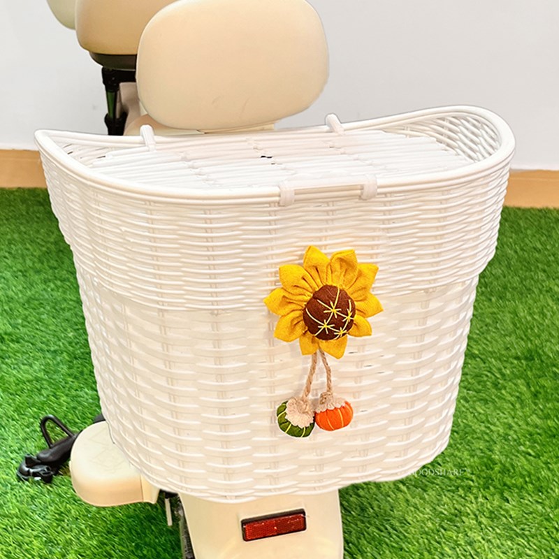 电动车后尾d车筐可爱卡通田园风电动车后置收纳篮后用靠背储物车
