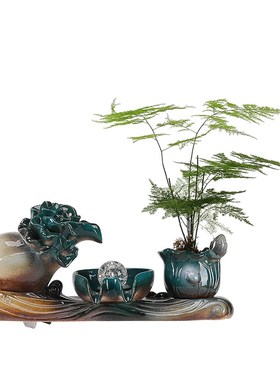 陶瓷自动循环水鱼缸造景配件流水增氧过滤器喷泉瀑布室内家用摆件