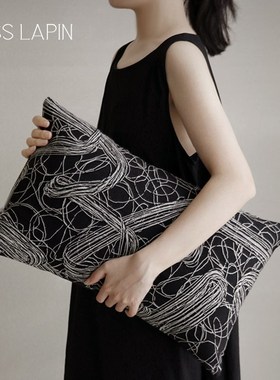 澜品 Starry Night 线条艺术抱枕 客厅黑白靠枕床头腰枕沙发靠垫