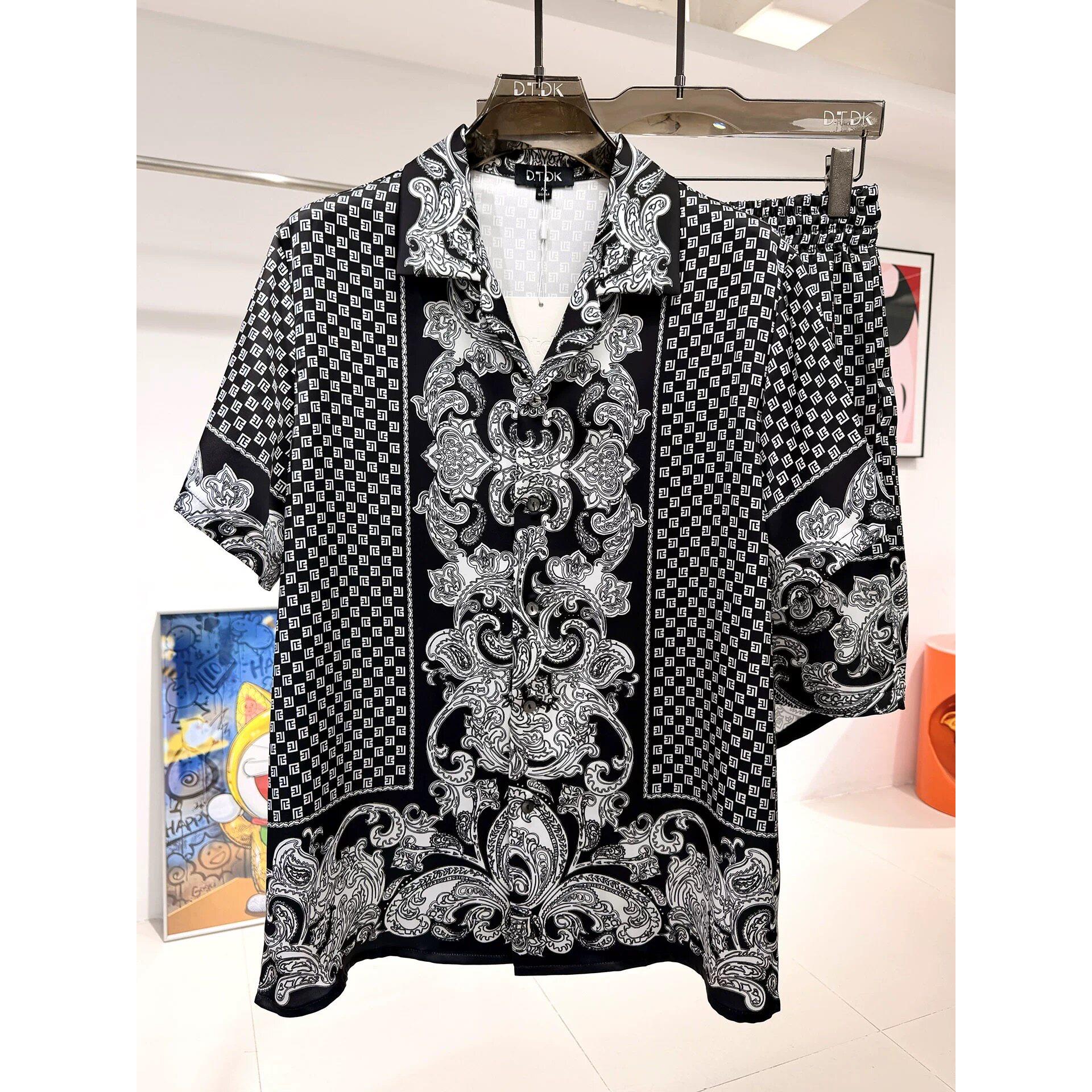 个性潮流风印花短袖冰丝睡衣套装男士短裤夏季家居服可外穿高级感