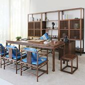 新中式 茶桌椅组合高端黑胡桃实木茶几禅意老榆木功夫茶台简约现代