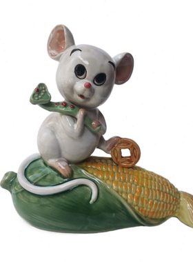 包邮石湾陶瓷公仔纯工艺十二生肖家居装饰摆件朋友送礼丰收如意鼠