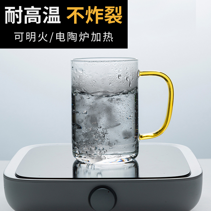 富光玻璃杯家用水杯茶杯待客耐热耐高温带把喝水杯子套装家用客厅