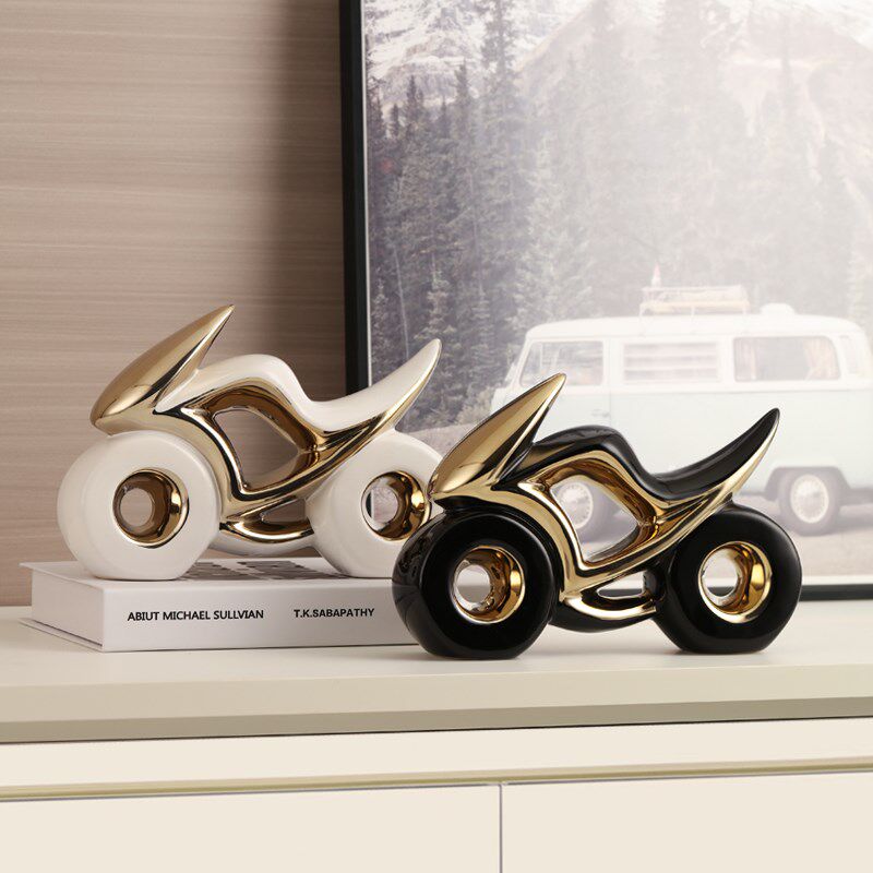 佳感陶瓷摩托机车模型轻奢高档玄关酒柜摆件创意办公室桌面装饰品
