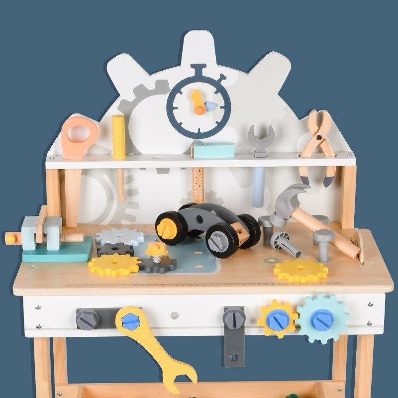 北欧风木质工具台宝宝过家家维修工作台螺丝螺母拼装扳手钳子