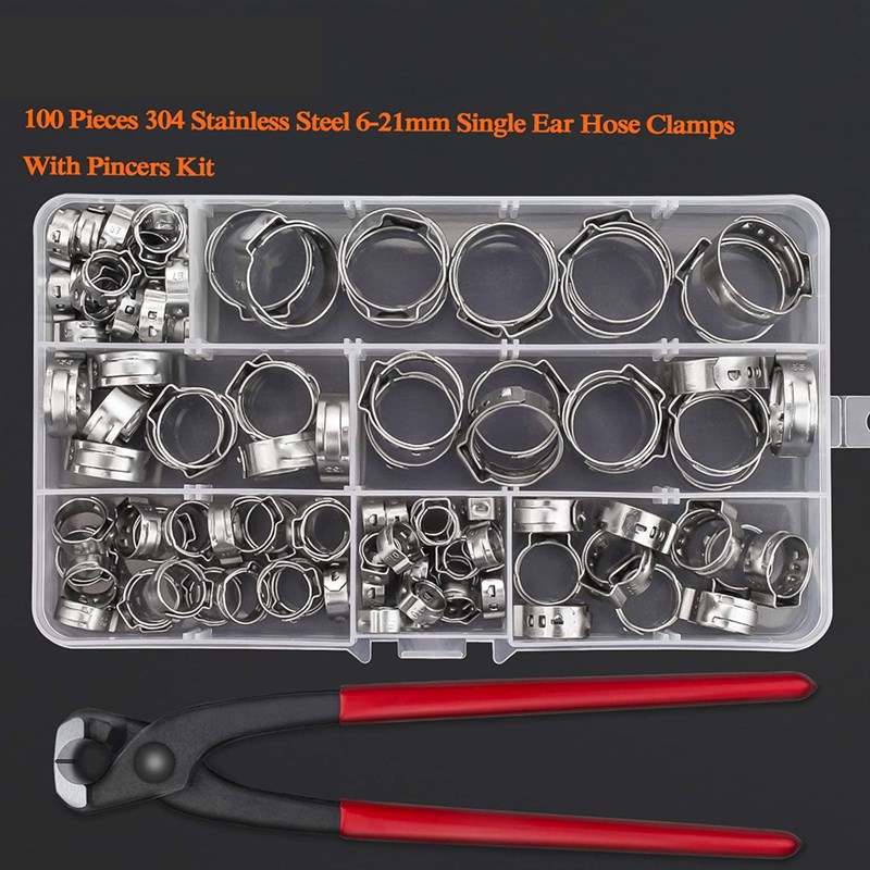 100个/盒装不锈钢单耳箍圈+无极卡箍钳子组合喉箍卡箍抱箍套