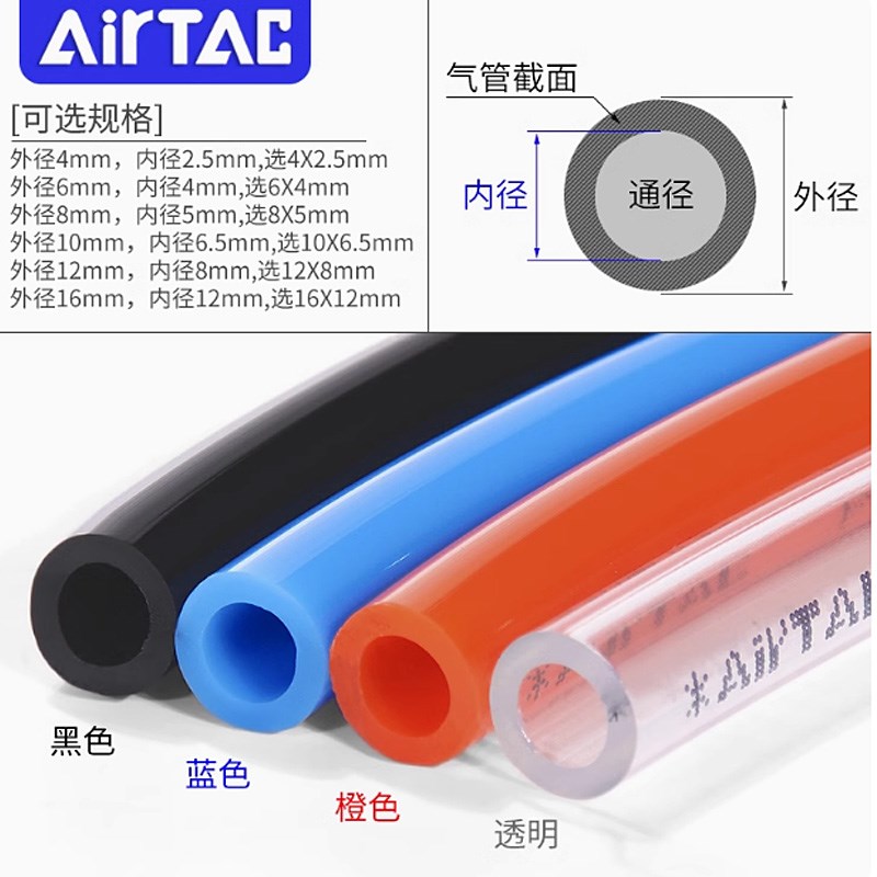 亚德客US98A12X8 8X5 10X6.5  PU4X2.5 PU6X4 16X12m气管聚酯软管