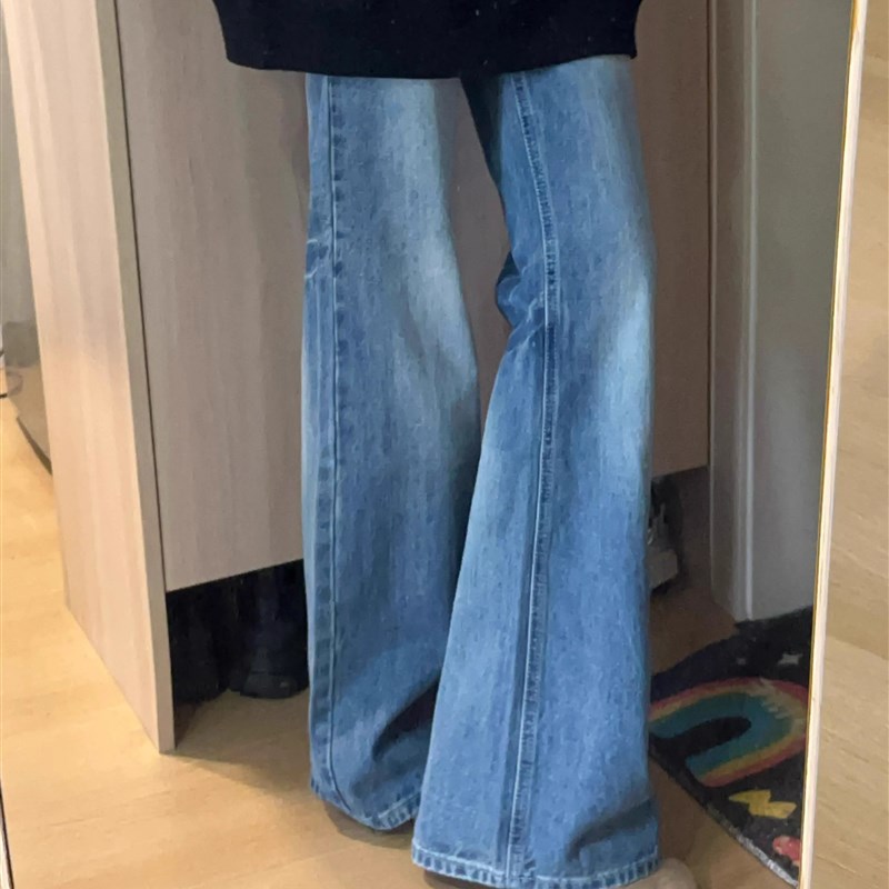 设计感中低腰微喇叭牛仔裤女秋季新款美式复古蓝宽松显瘦垂感裤子