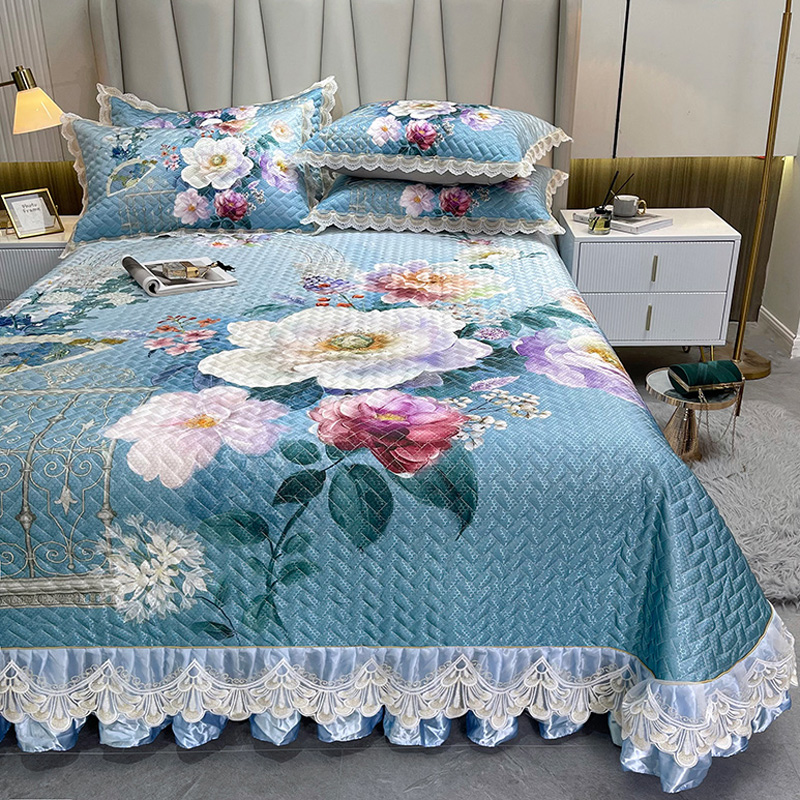 夏季冰丝凉席三件套床盖款夹棉床单可水洗机洗1.8m双人空调软席子