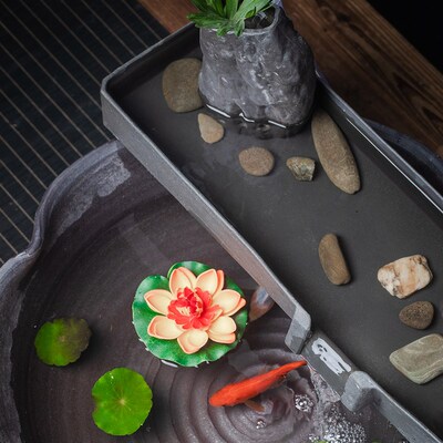 流水摆件鱼缸造景养鱼循环过滤器水池增氧加湿家居装饰景德镇陶瓷