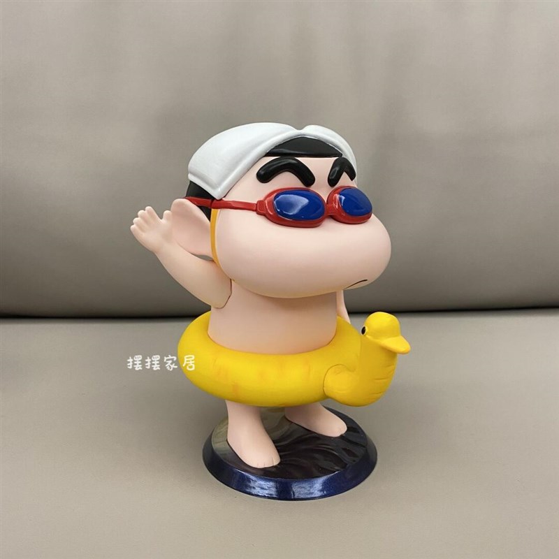 蜡笔小新小黄鸭泳圈可爱手办可换手臂车载桌面摆件公仔玩具礼物