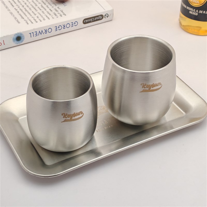 316不锈钢茶杯双层防摔小酒杯子出口加厚白酒杯咖啡杯户外杯露营