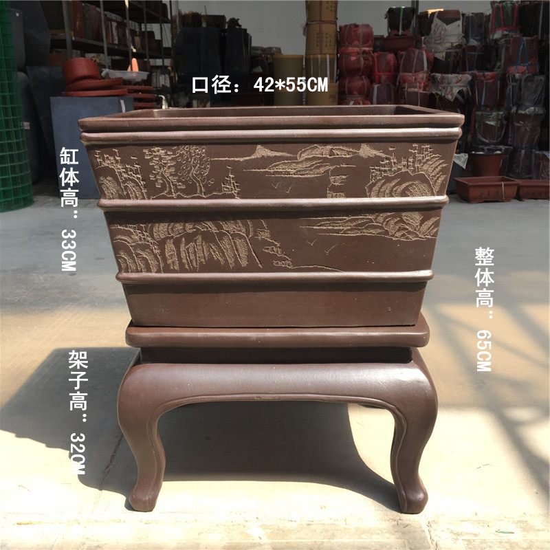 包邮特大号落地高架子紫砂鱼缸睡莲荷花缸水缸P兰草兰花悬崖景观