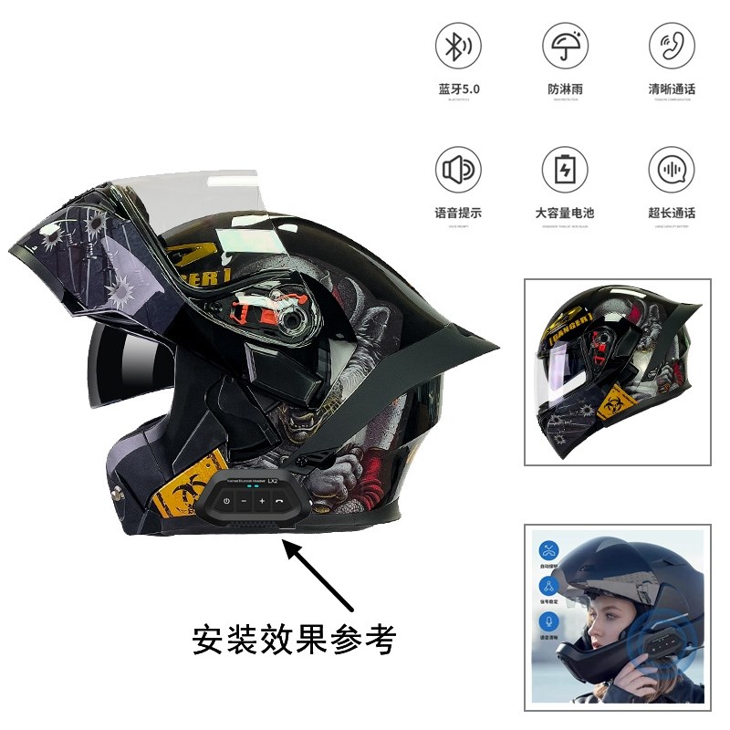 揭面盔男摩托车头盔女新款全盔3c认证蓝牙一体头盔大头围四季通用