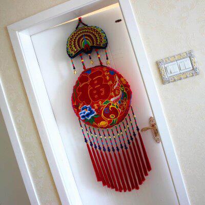 中国风民族布艺玄关壁挂云南大号圆形荷包挂件店铺餐馆装饰品壁饰