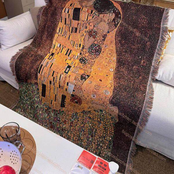 世界名画(吻)沙发巾线毯防尘遮盖沙发毯单人昨晚铺毯提花挂毯