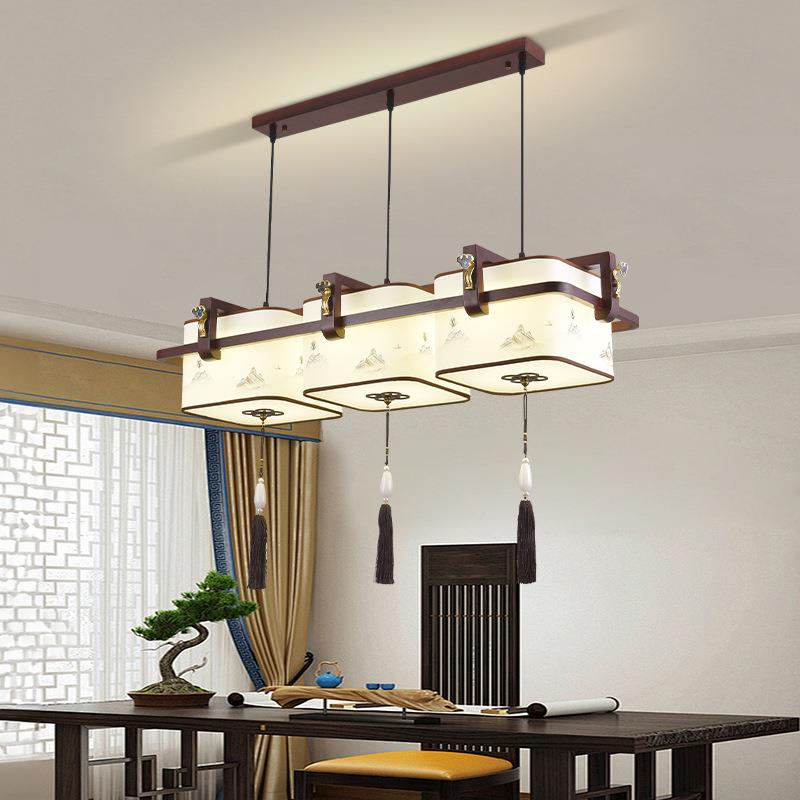 新中式餐厅吊灯胡桃木色实木灯具中式书房办公室吧台茶室吊灯