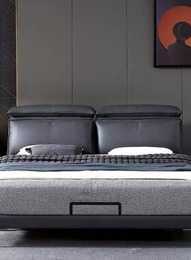 真皮床简约轻奢2023新款婚床主卧1.8米双人大床意式皮床极简实木