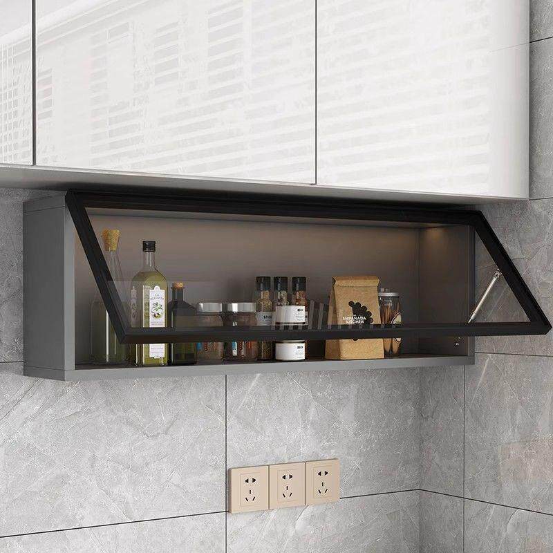 厨房收纳柜壁挂式吊柜下调料置物架上翻储物墙壁柜轻奢玻璃新款