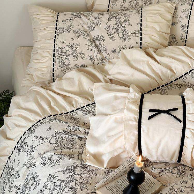 以浪漫之名︱法式全棉磨毛复古褶皱被套四件套纯棉长绒棉柔软床品