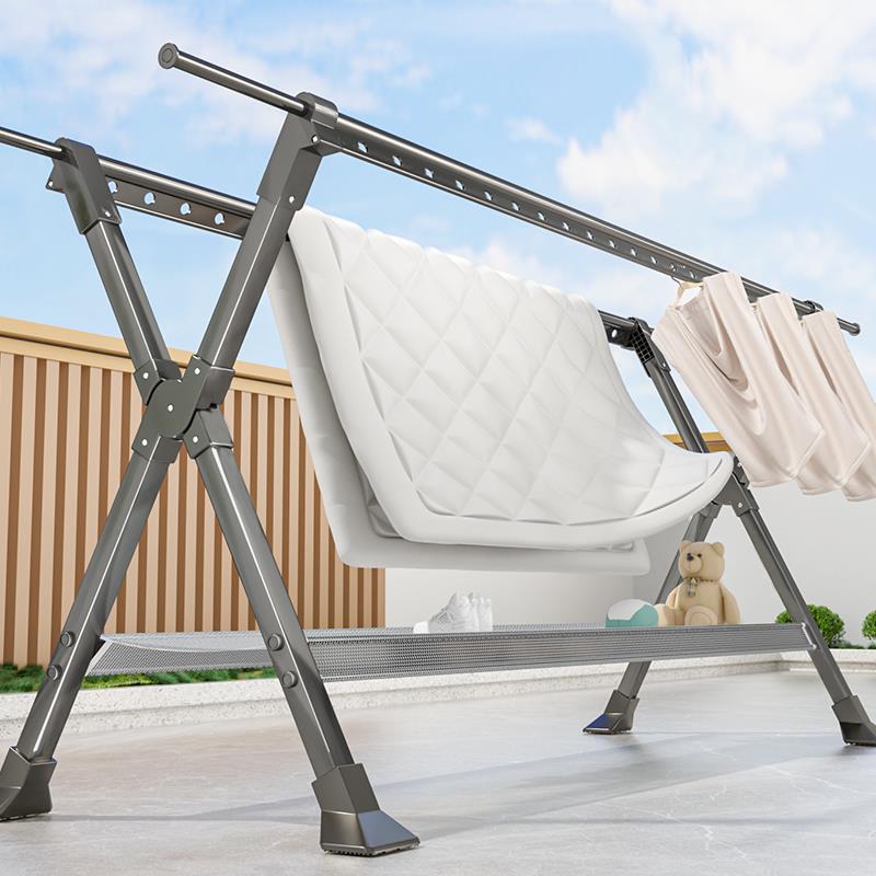 A9L晾衣架阳台家用落地可折叠凉衣杆室内外伸缩卧室挂衣服晒被子