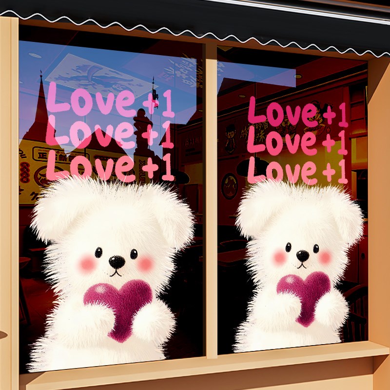 卡通猫咪玻璃门贴纸宠物店欢迎贴画静电商场店铺氛围装饰布置整张