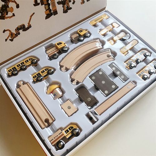 磁力diy工程火车套装组合百变创意积木拼装木制轨道玩具加工定制