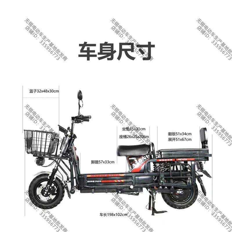 载重王拉货电动车电瓶车电摩72v二轮载货路霸外卖送餐铁皮踏板车