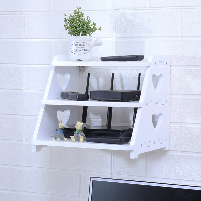 免打孔客厅电视机顶盒置物架无线路由器收纳盒实木壁挂wifi收纳架