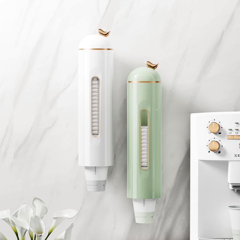 壁挂免打孔一次性杯子取杯器水杯防尘收纳架饮水机纸杯收纳置物架