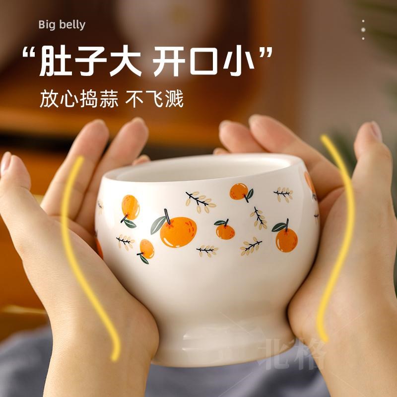 手动捣蒜器蒜臼子家用陶瓷擂辣椒擂钵蒜泥石臼捣蒜罐老式神器带盖
