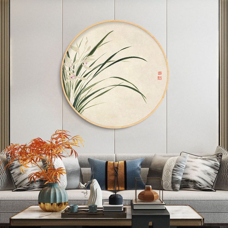 新中式玄关装饰画圆形实木挂画石榴壁画客厅餐厅酒店书房茶室国画图片