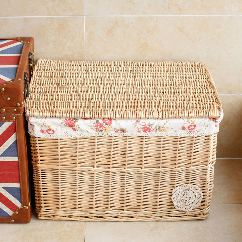 藤编大号收纳盒柳编收纳筐衣服带盖收纳箱零食藤筐篮储物箱整理箱