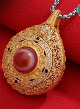 S925银天珠开嘎乌盒吊坠大鹏鸟项坠藏式民族风镀金噶乌盒子情侣挂