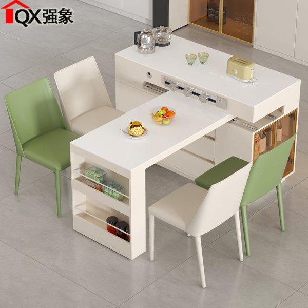 奶油风岩板可伸缩旋转岛台餐桌一体家用小户型厨房吧台隔断柜E46,住宅家具,岩板餐桌,淘宝优惠券,粉丝福利购,淘宝优惠卷