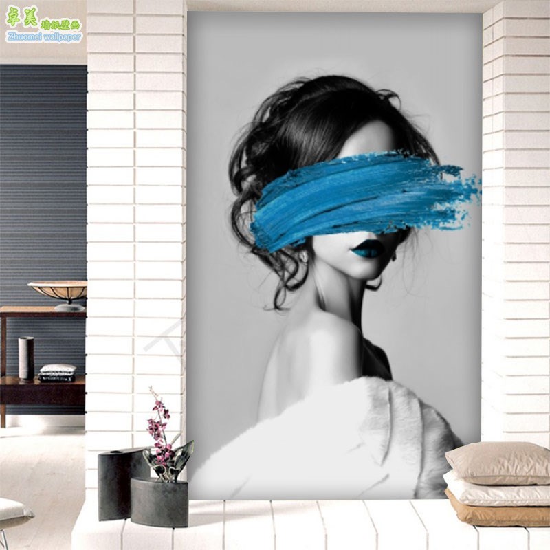 简约人物玄关墙纸客厅墙布酒店KTV会所抽象艺术壁纸个.性人像壁画