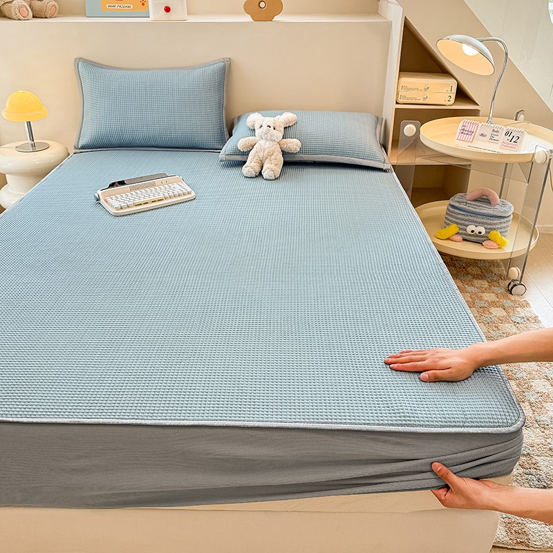 床笠款冰豆豆凉席三件定制a类母婴级任意K尺寸榻榻米加高长可机洗