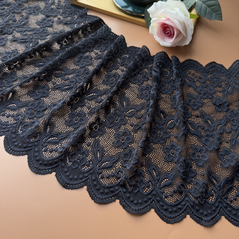 包邮意大利订单黑色弹力蕾丝花边面料diy手工服装裙子辅料宽38cm