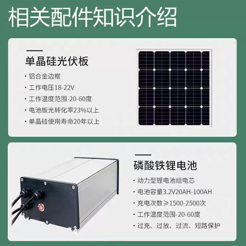 12V太阳能监控供电系统单晶硅光伏板磷酸铁锂储电池户外充电发电