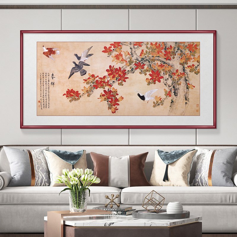 国画牡丹画新中式客厅沙发背景墙装饰画手绘工笔花鸟挂画寓意好图片