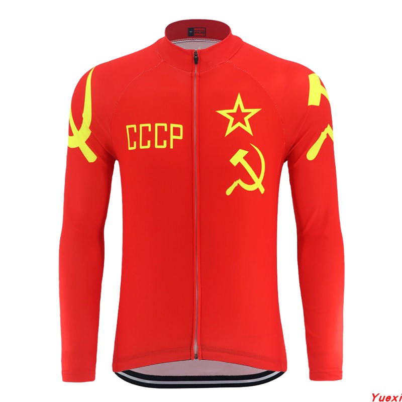 2021新款CCCP红色登山自行车春秋冬长袖骑行服和抱婴袋长裤男女款